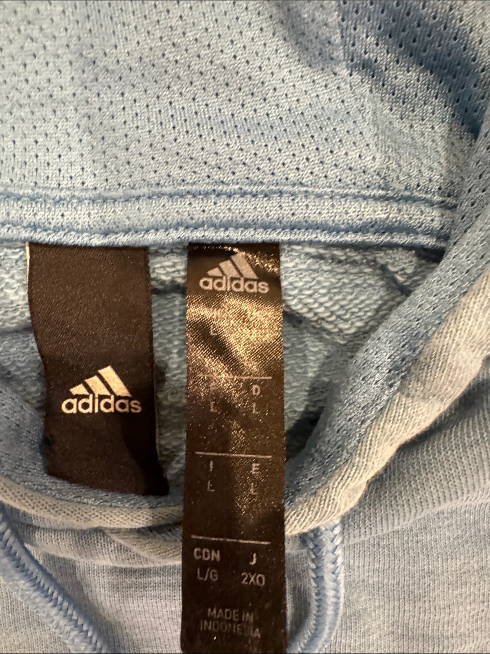 adidas Light Blue Hooded Sweatshirt with White Three-Stripe Accent - Picture 2 of 3